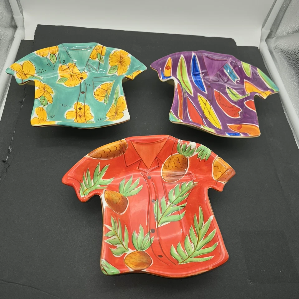 3 VINTAGE Ton Kunst Hawaii Hemd Schalen Snack Dessert verschiedene Tiki Luau Beachy