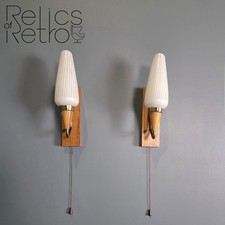 Pair Of Teak Brass Glass 1960s Wall Lights Mid Century Vintage Retro MCM