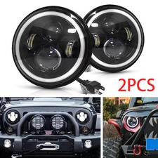 Pair 7" Inch HALO Angel Eyes For Land Rover Defender 90 110 LED DRL Headlights