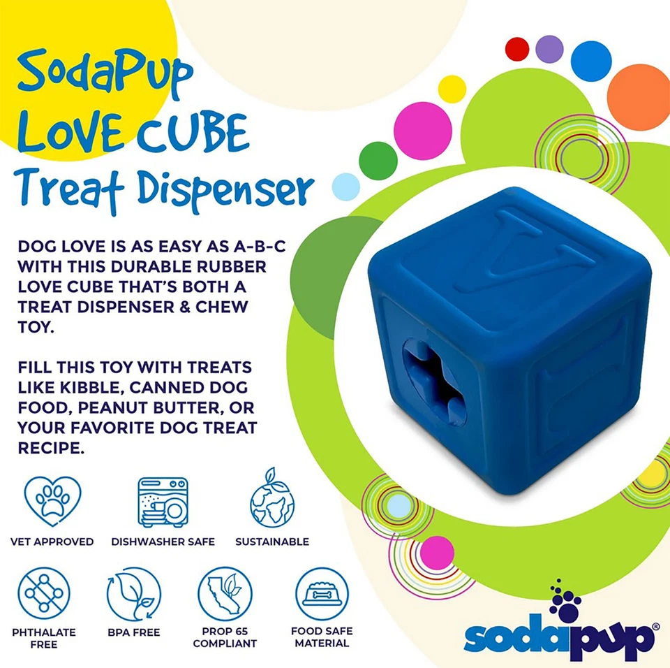 Sodapup Amour Cube Durable Caoutchouc Jouet à Mâcher & Friandise Distributeur - - Photo 4/4