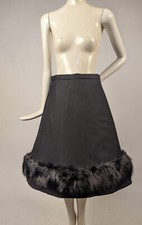 VINTAGE 1960  S DESIGNER MR JOHN STRUCTURED WOOL SKIRT W BLACK FOX TRIM