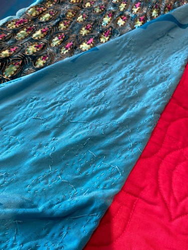 Amazing 'Malvin" Blue Velvet Beaded Peacock Scarf 21" X 70" + 2" Fringe - Picture 8 of 13