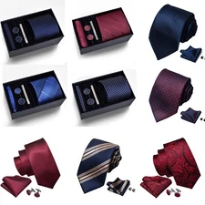 Mens Tie Set Necktie Classic Handkerchief Cuff Links Brooch - fathers' day gift