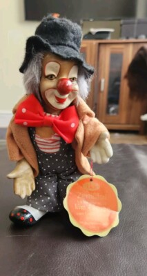 Kim Puppe Weichkörper Clown & (Porzellan Kopf/Füße/Hände) Figur, Sammlerstück 6,5 Zoll