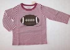 First Impressions Baby Boy Football T-Shirt Maroon White SIZE 6-9M Stripe NEW