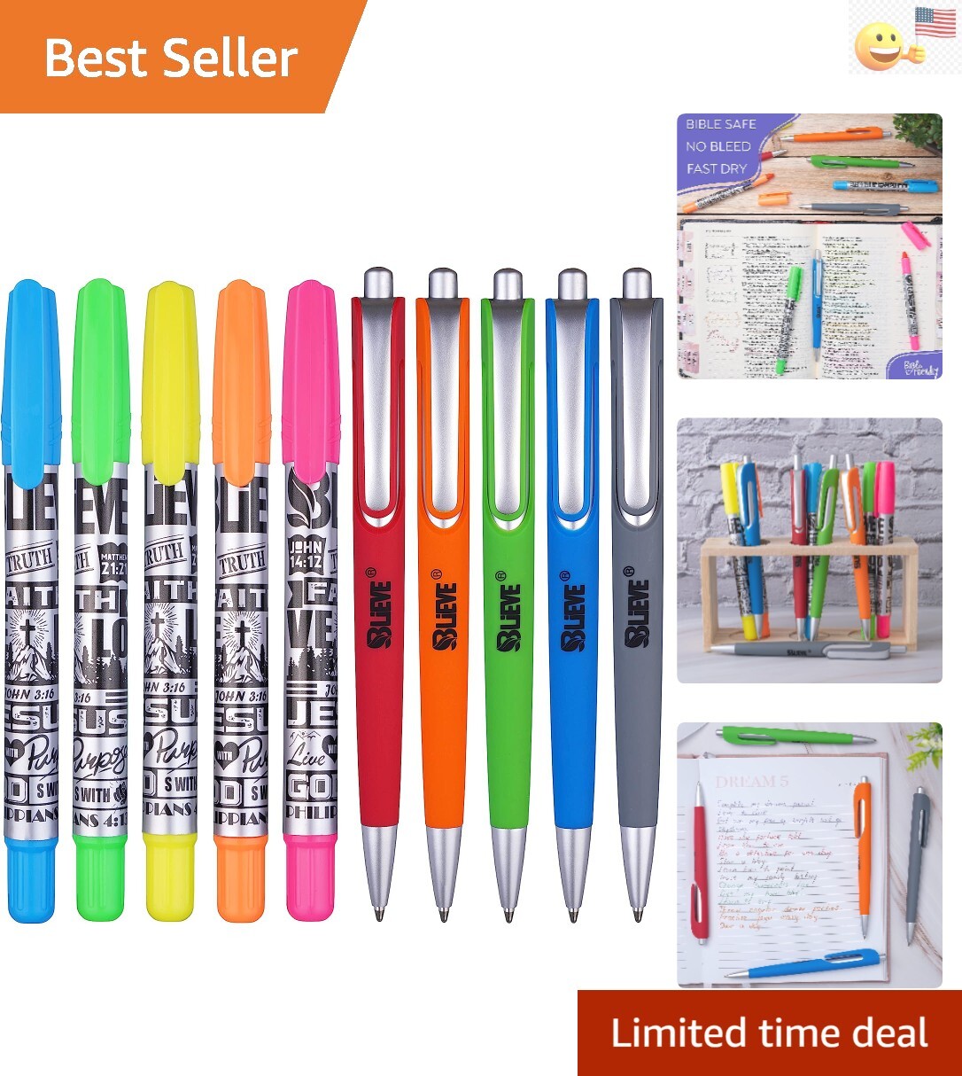Bible Study Kit: Gel Highlighters & Pens No Bleed - Fine Tip Set - 10 Pack-image