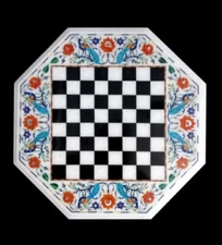 24" Chess Board white Marble chess Table Top inlay malachite decor children room