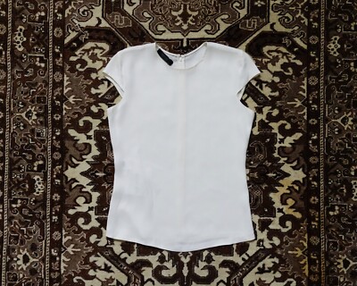 Calvin Klein Collection White Rayon Crepe Short Cap Sleeve Blouse sz IT 38 US 2