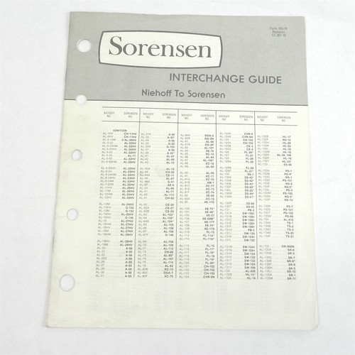 VINTAGE SORENSEN INTERCHANGE GUIDE CE NIEHOFF TO SORENSEN CC-183-10 SERVICE