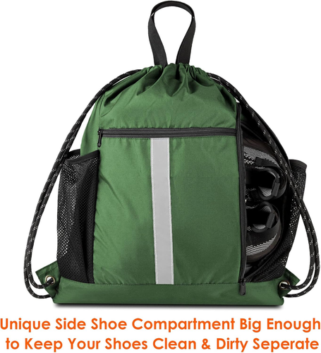 Beegreen Drawstring Backpack Sports Gym Bag with Shoe Compartment and Two Water - Picture 2 of 12
