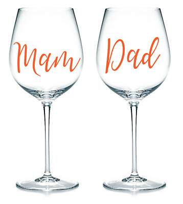 Mam & Dad - Vinyl Aufkleber Sticker Etiketten für Weingläser, Tassen. Paar, Eltern