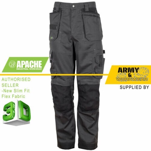 3D Stretch Cargo Work Pants for Men Grey Black by Apache ATS