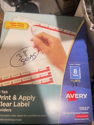 Avery 11557 Index Maker Clear Label Punched Divider 8-Tab White 38-Pack(Z21)