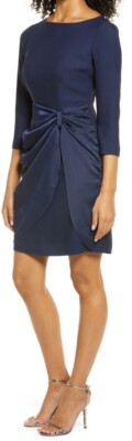 Eliza J Women's Gathered Cocktail Dress Navy Size 4 $139 fits smaller