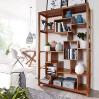 FineBuy Design Raumteiler Akazie Massivholz Standregal Regal BüCherregal 180Cm