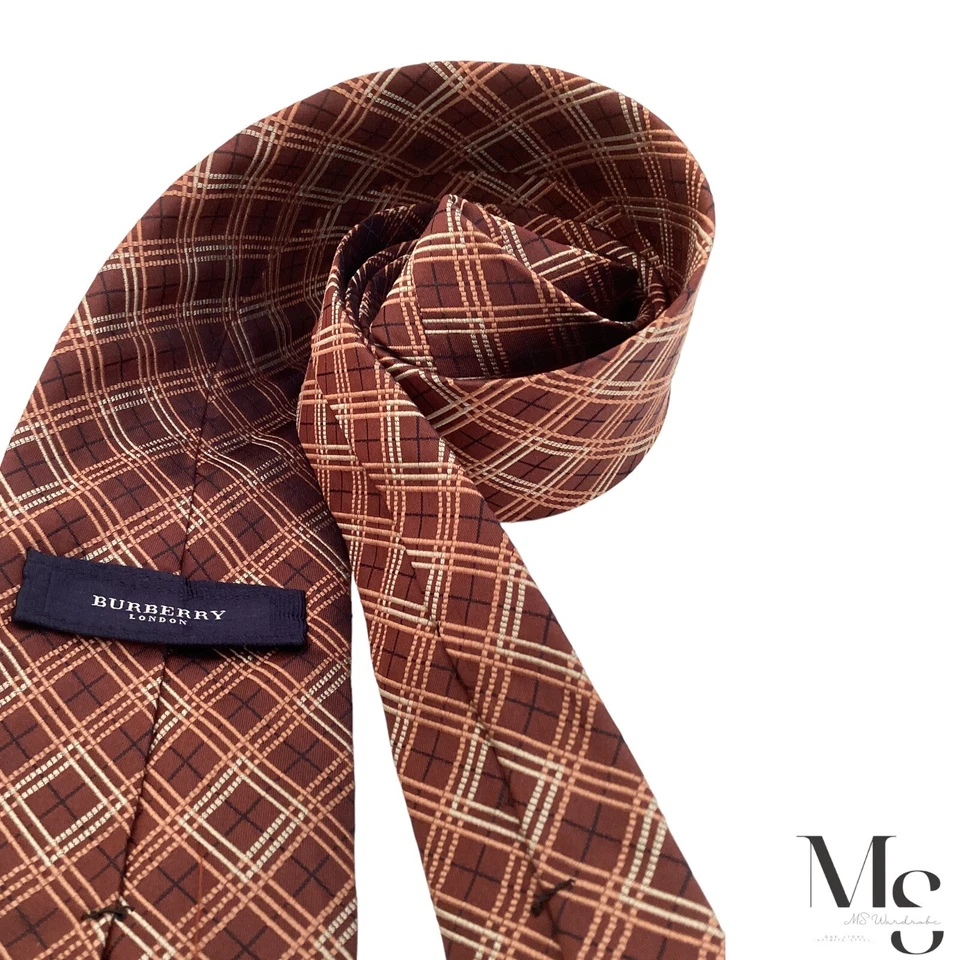 Corbata de seda BURBERRY LONDON marrón con cordones y cheques hecha en Italia W:3,75" EXCELENTE ESTADO Foto 4 de 4