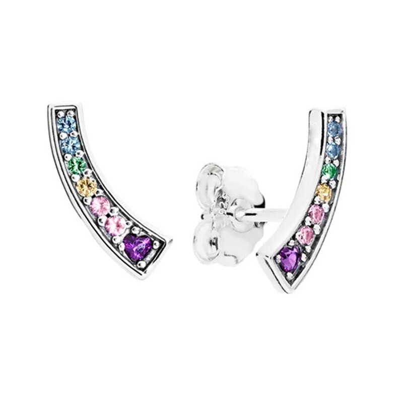 ZARD Crescent Moon Climber Earrings with Multi Color CZ in