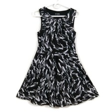 Express Women's Black White Abstract Keyhole Fit Flare Dress Black Lining Size 6