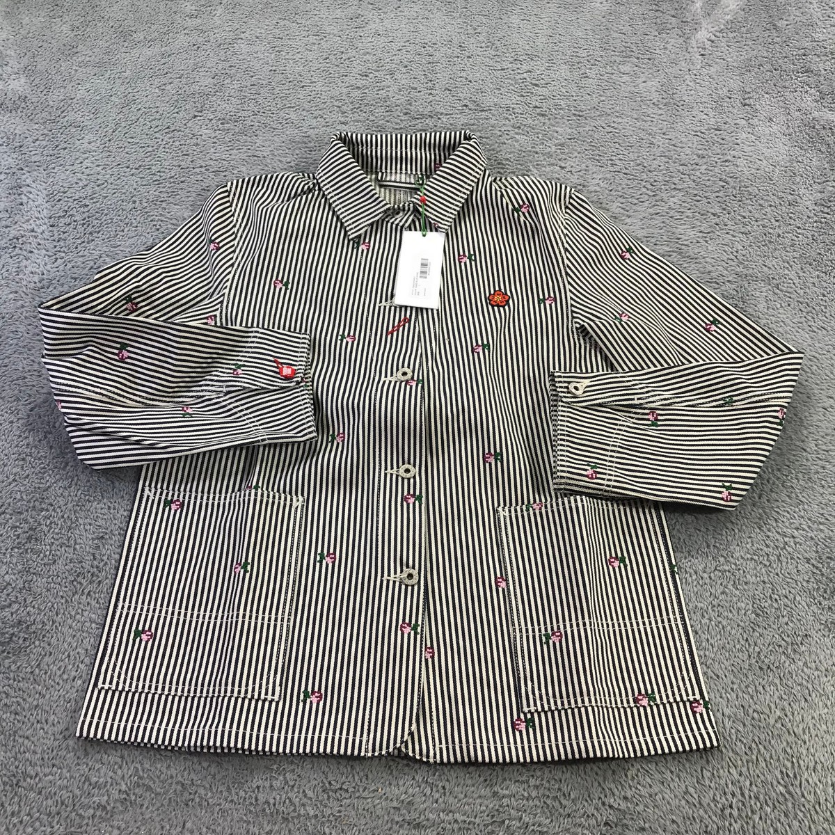 キッズアウター KENZO White/sand striped denim jacket Kenzo Jacket Womens Large Rinsed Striped Workwear Jacket