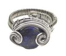 Adjustable Lapis Lazuli Wire-Wrapped Ring in Sterling Silver