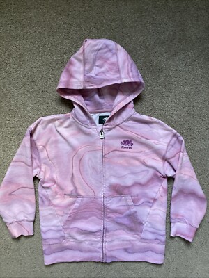 Girls Roots Kids Size 5T Pink Marbled Zip Up Hoodie