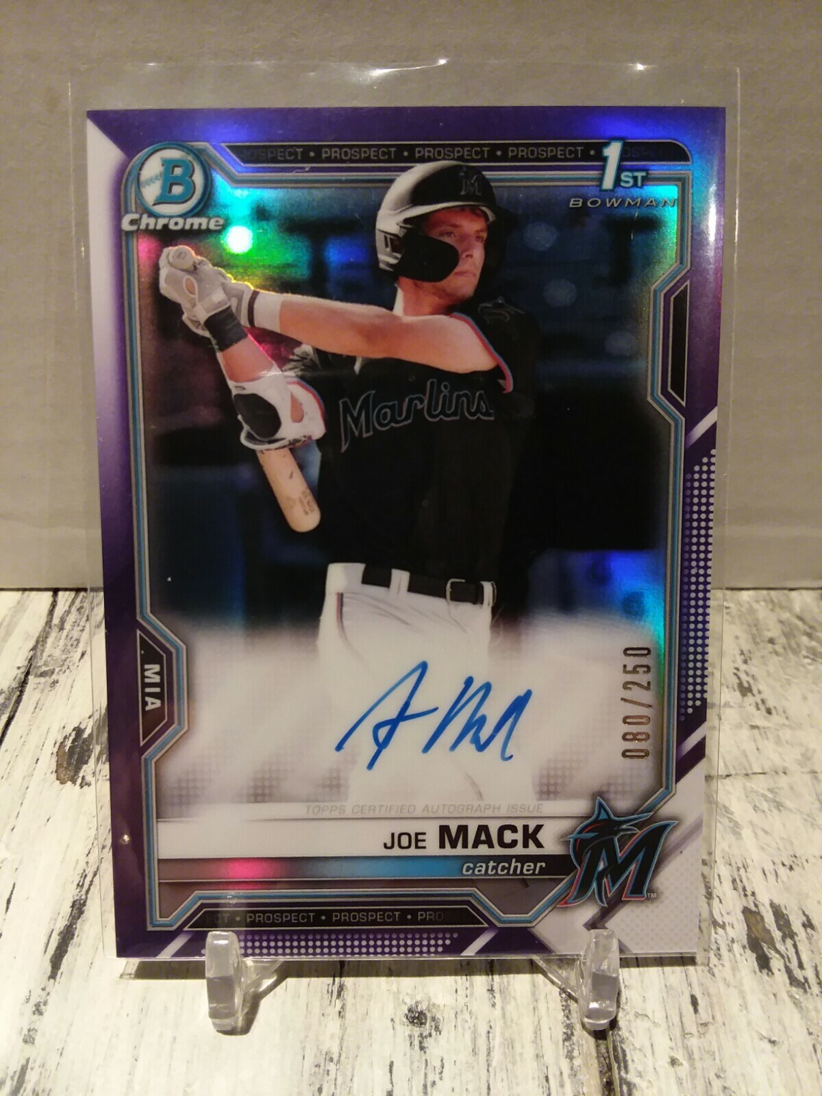 2021 Bowman Chrome 1st Joe Mack Purple Refractor Auto 80/250 Marlins ROOKIE RC