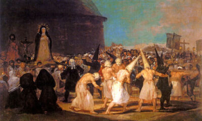 A PROCESSION OF FLAGELLANTS HOLLY WEEK CRUCIFIXION CHRIST PAINTING BY GOYA REPRO