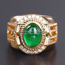Flawless Emerald Oval Cut With 14K Solid Gold Ring For Men 491