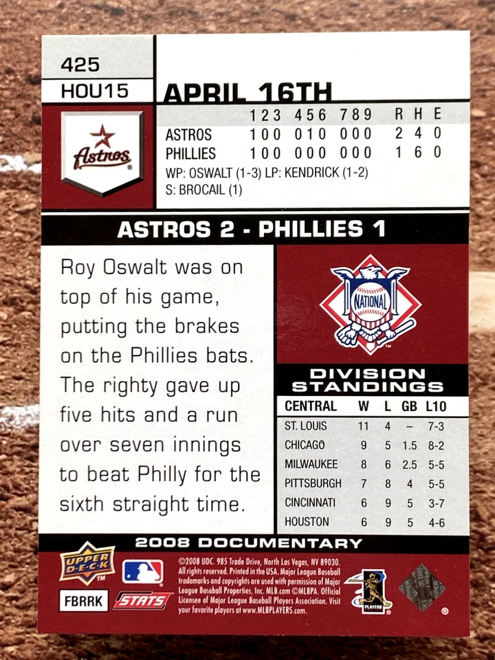 2008 Upper Deck Documentary Hunter Pence #425 - Image 2 of 2