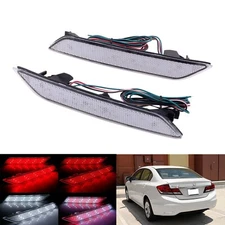 Clear Len Rear Bumper Reflector LED Brake Lights For 2013-2015 Honda Civic Sedan
