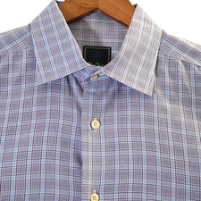 David Donahue Dress Shirt Men's 17 34/35 Purple Plaid Button Up
