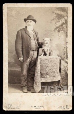 Photo Cabinet Vintage 1887 – Homme Et Son Chien à Lima Ohio, Tirage Original, Collection