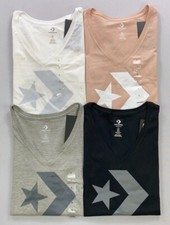 NEW Women's Converse Classic Fit Cotton V-Neck Large Logo T-Shirt
