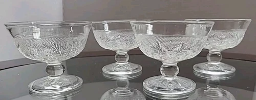 4 Vtg Anchor Hocking Clear Glass- Sandwich- Sherbet Cups