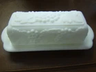 Vintage Imperial White Milk glass 1/4lb Covered Butter Dish Grape Design