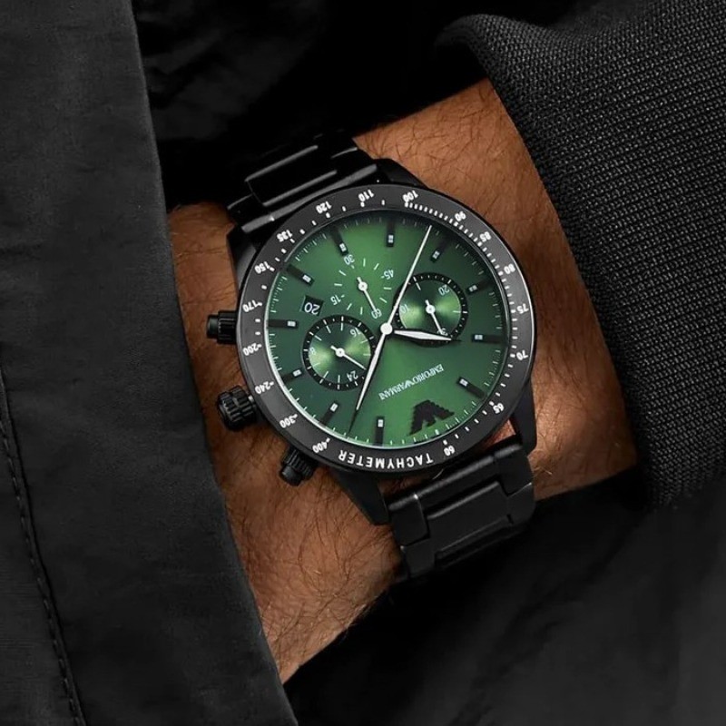 2025 Mens Wrist Watch EMPORIO ARMANI AR11472 Stainless Steel Black Green Dial  - Image 6