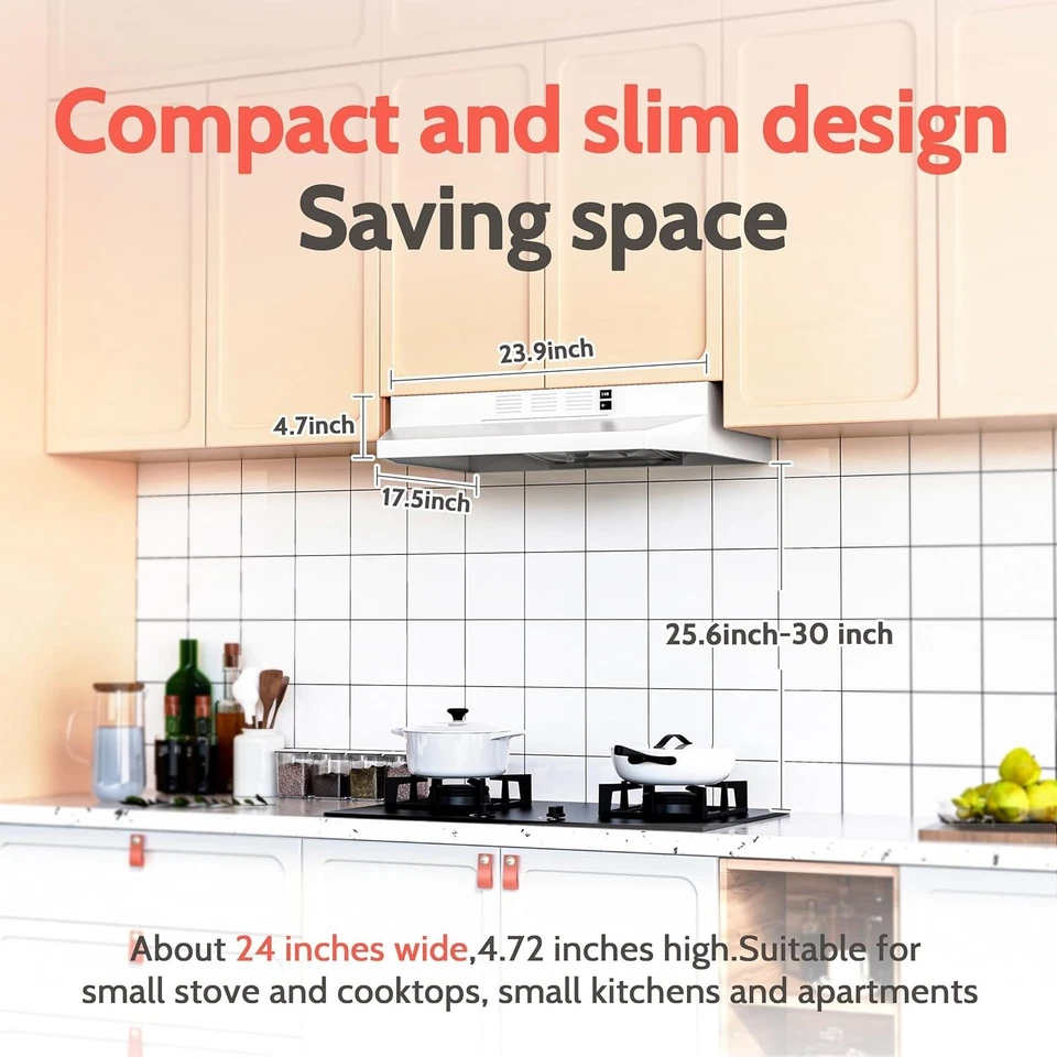 Versátil campana extractora debajo del gabinete de 24 pulgadas con luz LED y ventilador de doble velocidad Foto 4 de 4