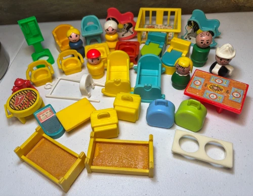 Fisher Price Little People Vintage Figures Nursery Furniture Toilet Chairs Lot