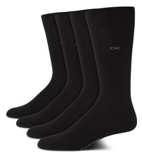 Calvin Klein Men  s Dress Crew Socks 4-Pack, Black Logo, Size 7-12