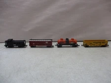 4 N Scale Rolling Stock with Hopper, Tank Car, Boxcar