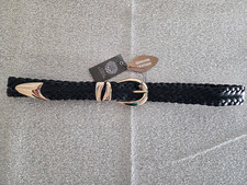 NWT Vince Camuto Women's Black Braider Genuine Leather Belt Gold Hardware Size L