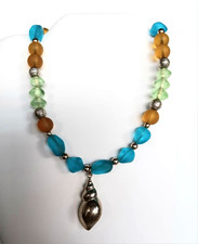 NEW STERLING SILVER 925 Conch Shell Charm Pendant and SEA GLASS beaded necklace