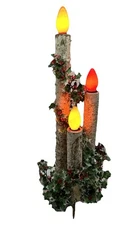 Mirostar? MCM 1950’s Yulelog 3 Light Candolier W/Poinsettia Greenery  So Cool!!