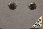 Quality Jadeite Jade Emerald Green Dome Genuine Stud Earrings Gold Tone New — photo 1