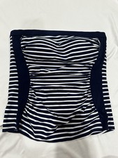 Lands' End Women's Striped Bandeau Tankini Tank Top Swimsuit Removable Straps M