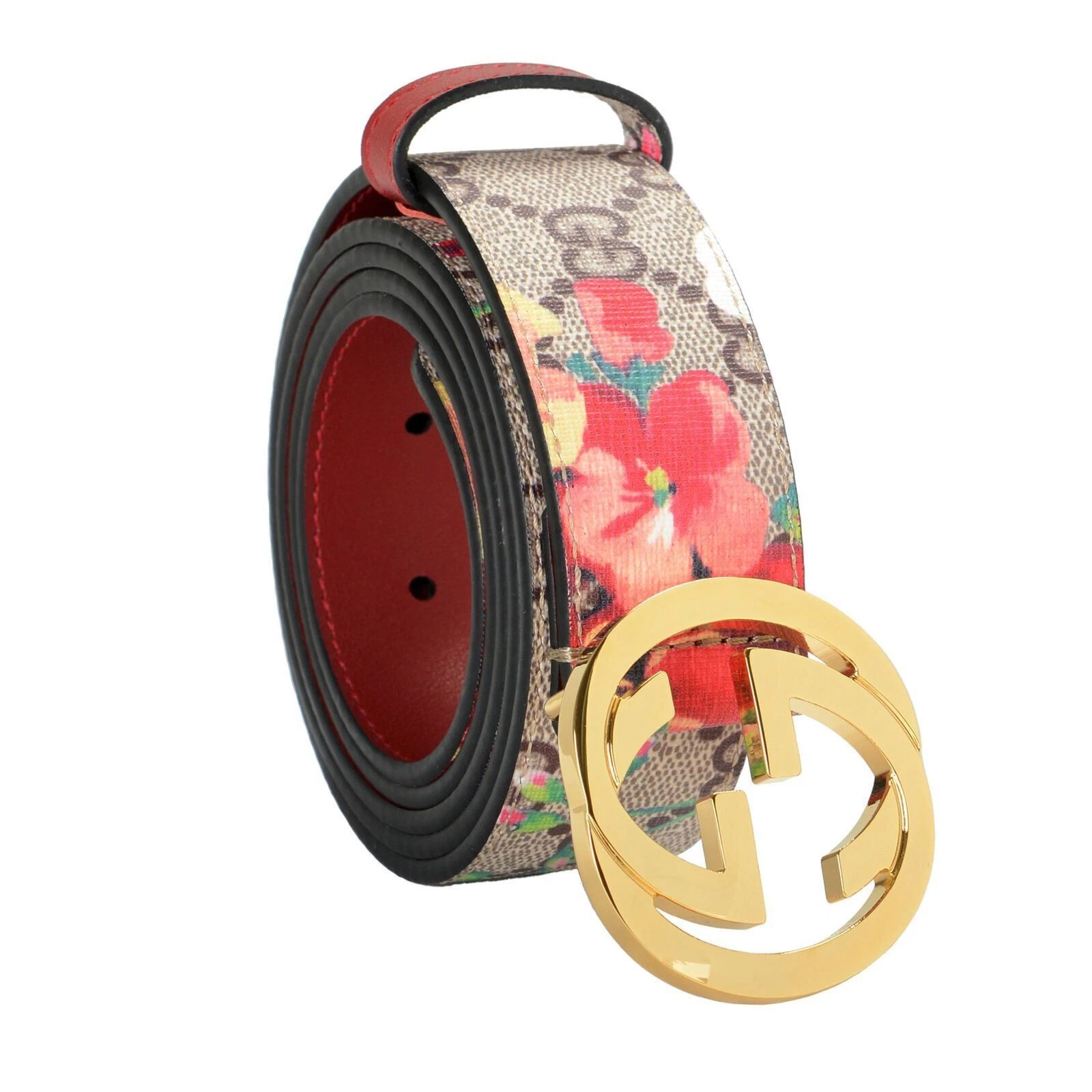Gucci — Gucci Guccissima Flower Print Leather Double G Buckle Belt US 30 IT 75