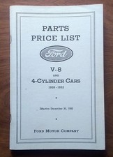 1928-1932 Ford V-8 4 Cylinder Cars Parts Price List Vg Condition