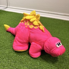 Vintage 1992 Fisher Price Dinosaur Pink Stegosaurus Puffalump Plush Squeak Nylon
