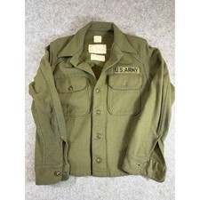 Vintage 50s US Army OG-108 Military Button Up Shirt Mens Green Wool Field Small