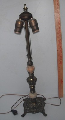 Antique Working Brass Claw Footed Table Lamp w/ Marble Alabaster Accents rewired